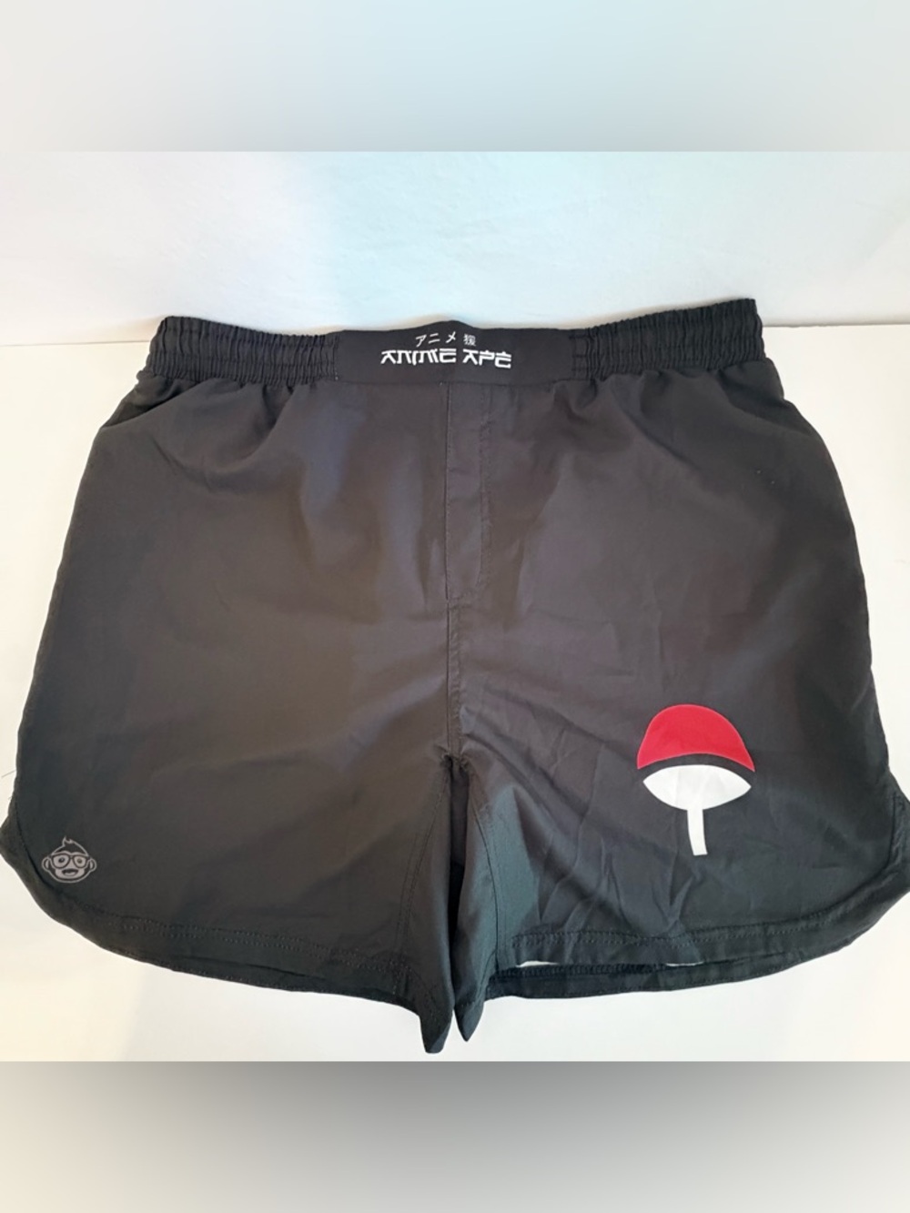 Anime APE Black Athletic Shorts with Red & White Emblem